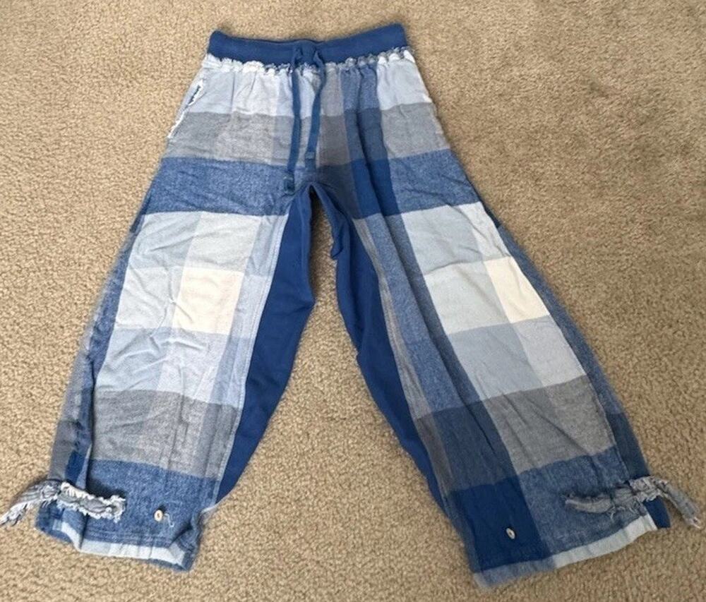 Free People Womens S Blue Plaid Patchwork Harem Pants Adjustable Ankle